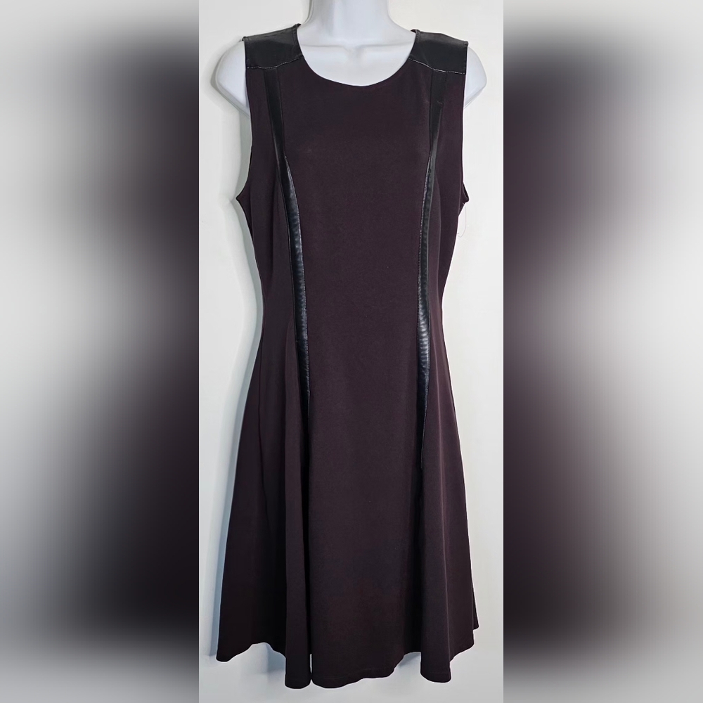Ruby Ribbon Faux Leather Trim Fit & Flare Dress Size M Dark Brown